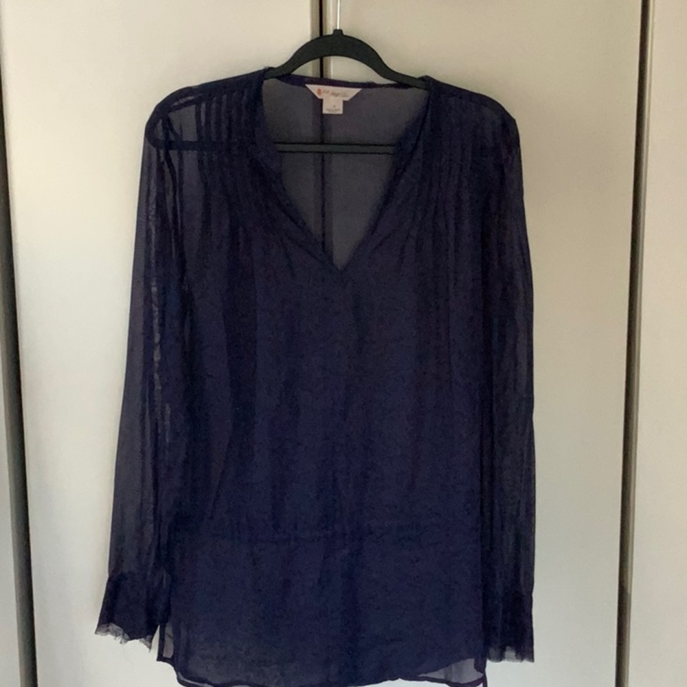 Dark blue floral print tunic with pull cord at waist